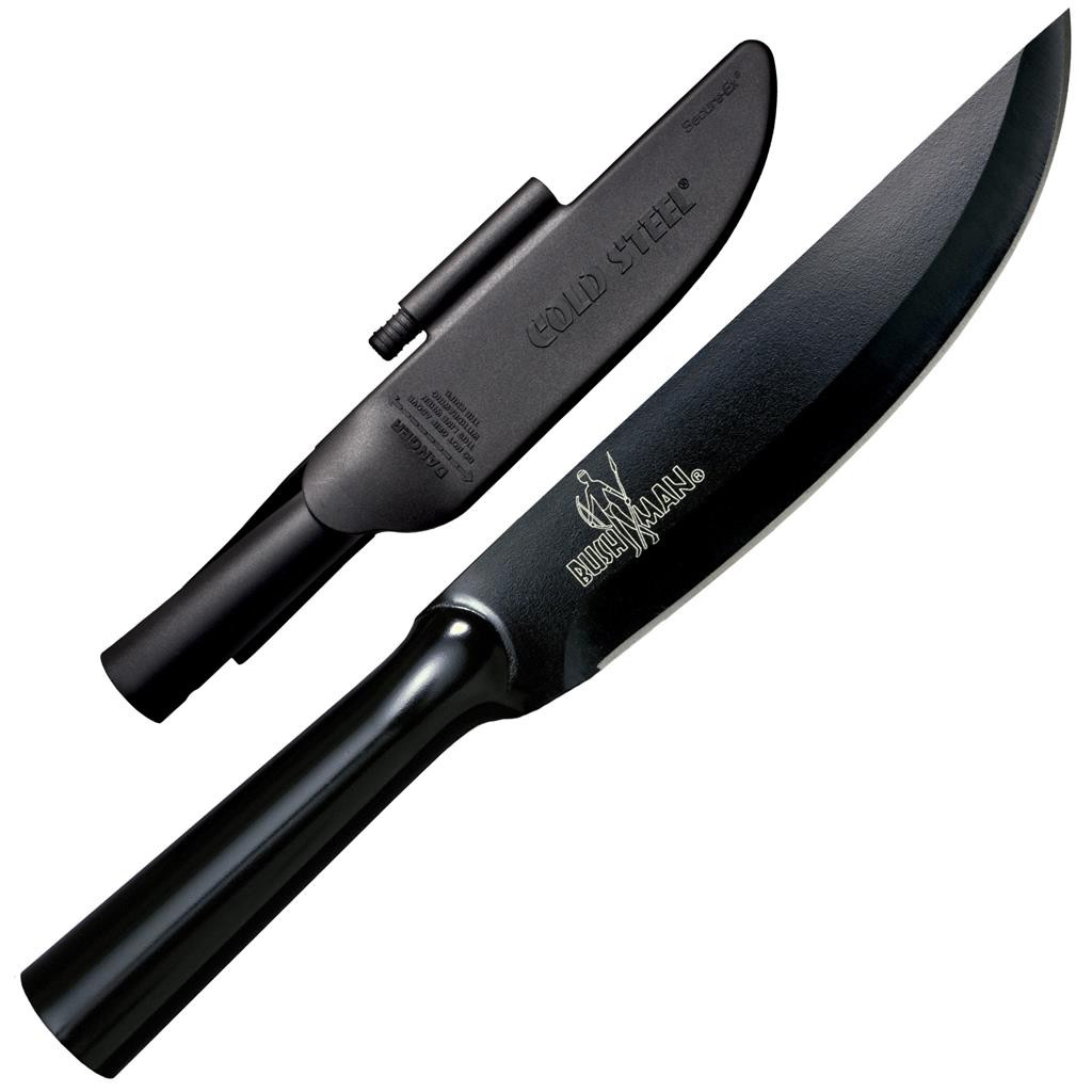 Cold Steel Bushman sabit bıçak ve kılıfı; siyah tek parça çelik gövde