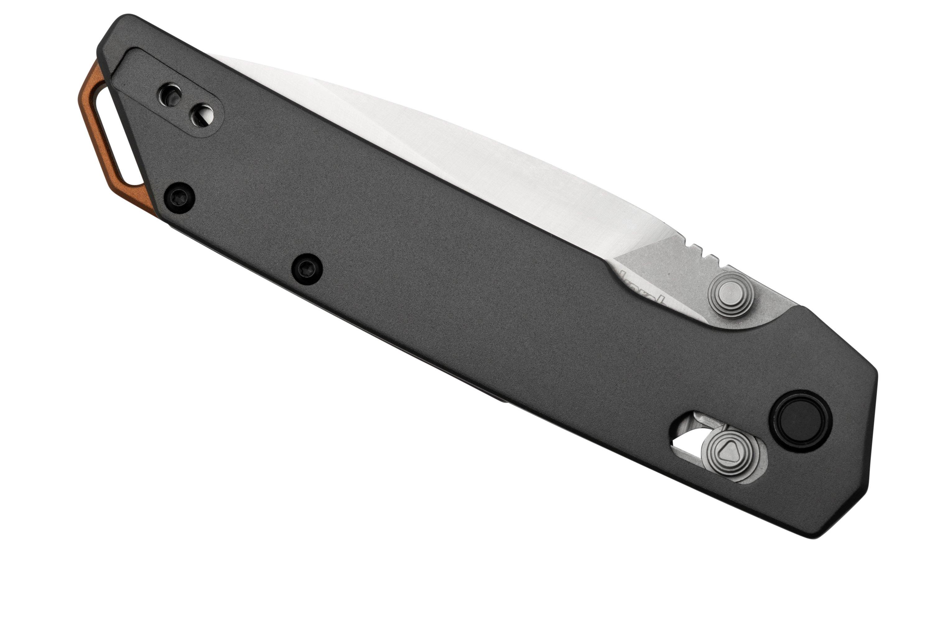 Kershaw Iridium 2038 DuraLock crossbar kilit, thumb stud ve bıçak pivot detayı